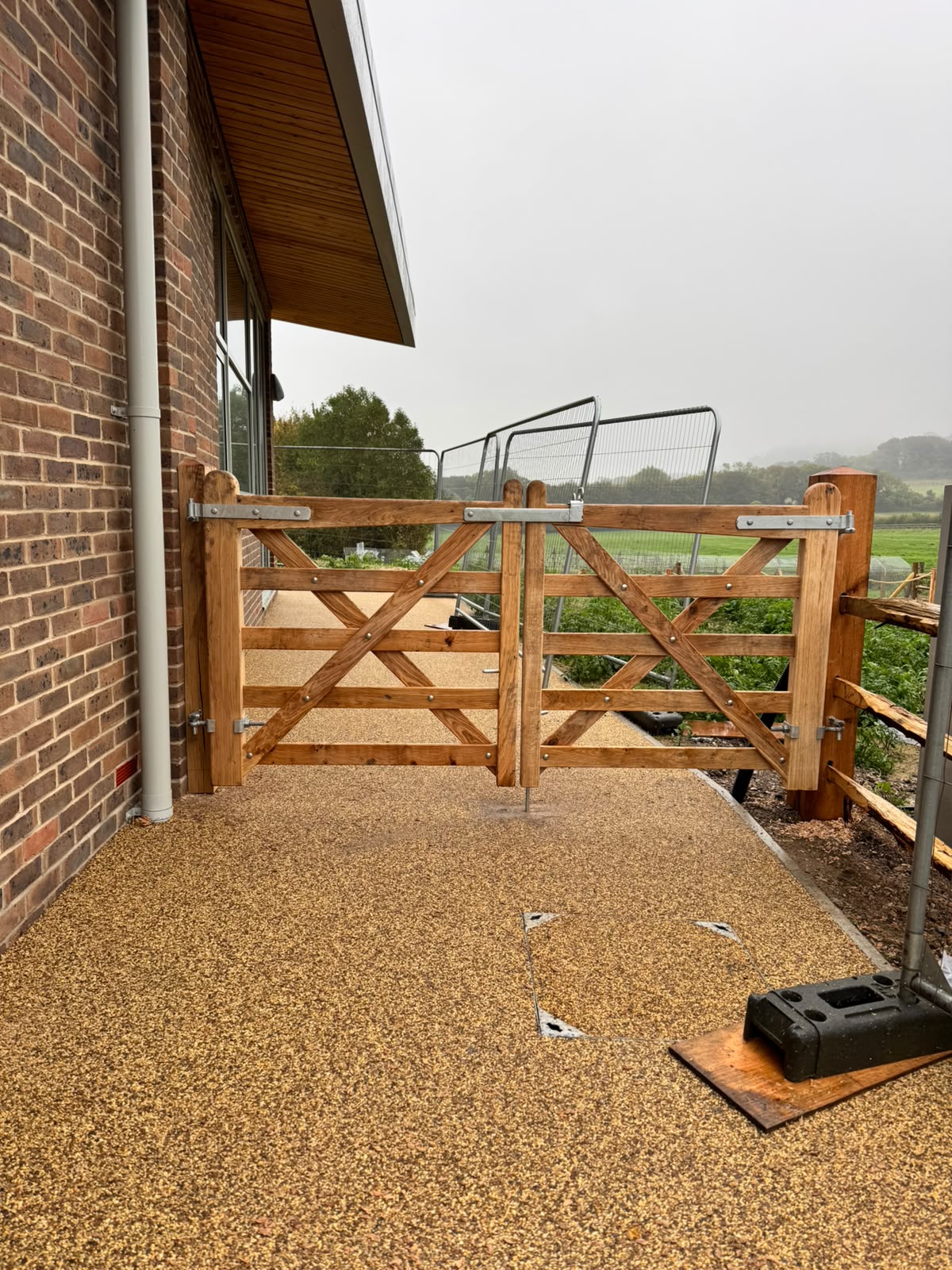 Oak five-bar gates seen from inside the property