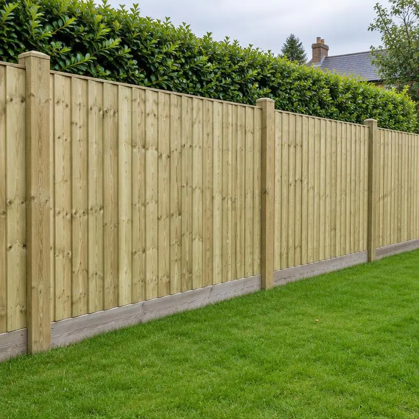 Closeboard feather-edge timber garden fencing with vertical overlapping boards