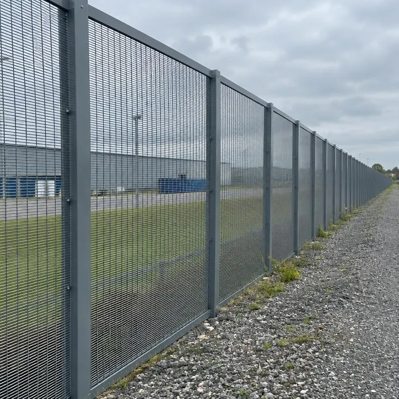 Close-spaced steel security mesh perimeter fencing