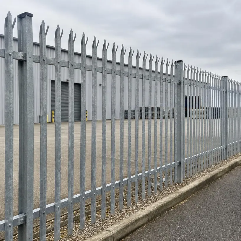 Galvanised steel palisade security fencing with pointed pales