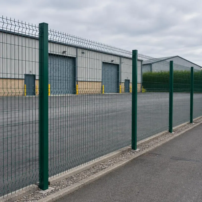 Welded steel mesh fence panels around commercial premises